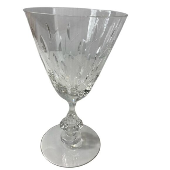 Duncan & Miller Willow 6 inch Crystal Water Goblets Wine Glasses Leaf Cut Barwar - Picture 2 of 8